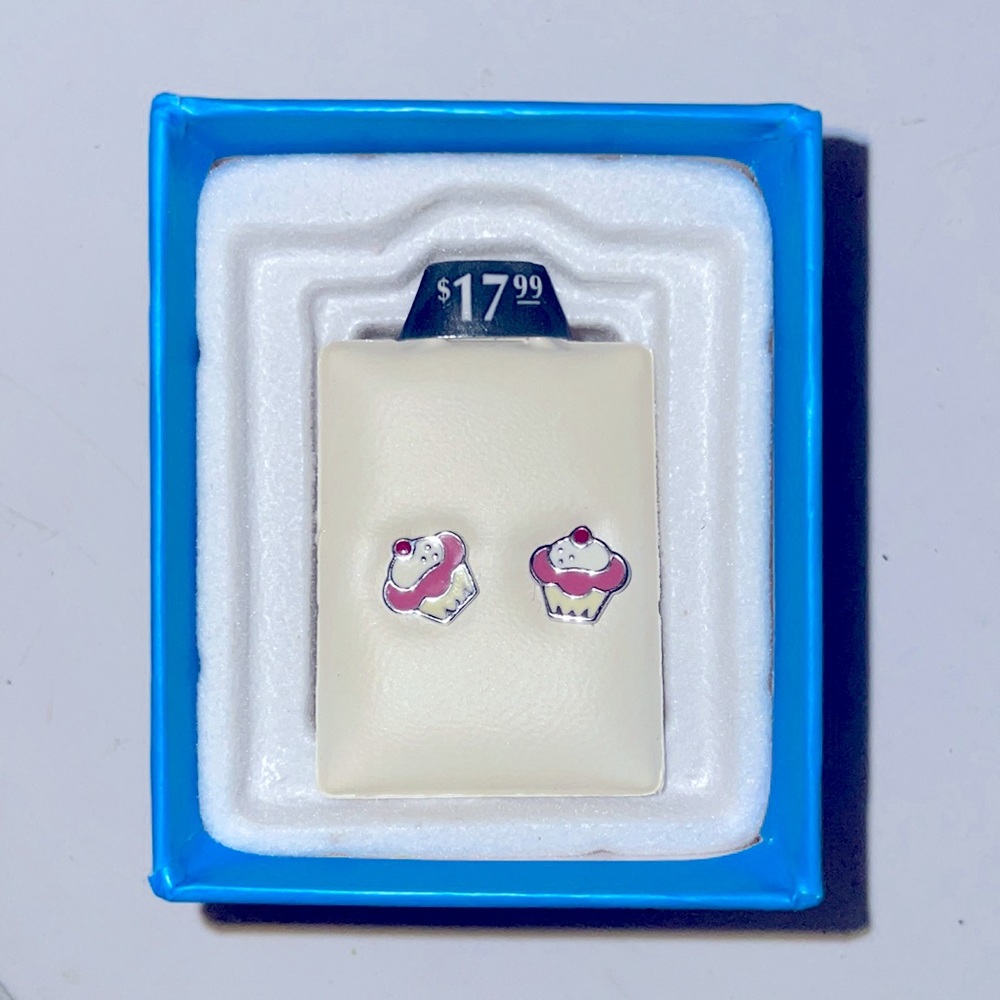 Sterling Silver Cupcake earrings for children.
